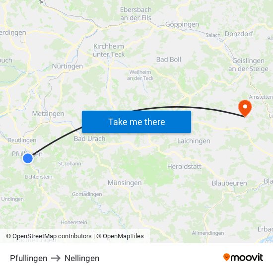 Pfullingen to Nellingen map
