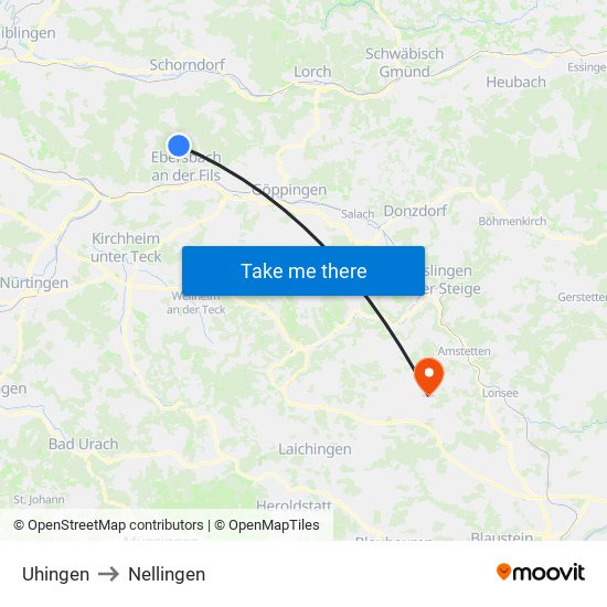 Uhingen to Nellingen map