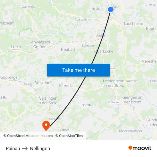 Rainau to Nellingen map