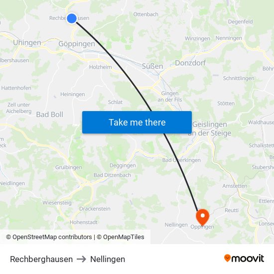 Rechberghausen to Nellingen map