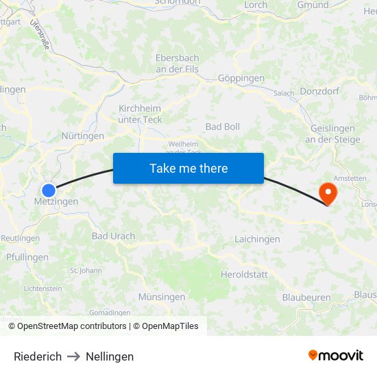 Riederich to Nellingen map
