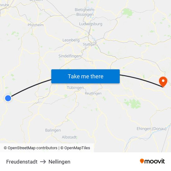 Freudenstadt to Nellingen map