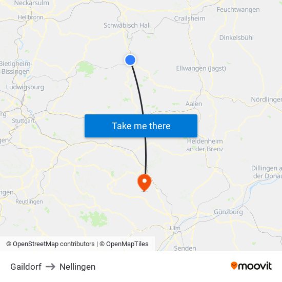 Gaildorf to Nellingen map