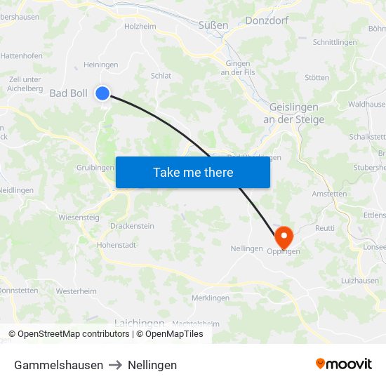 Gammelshausen to Nellingen map