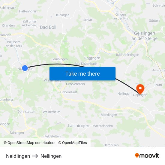 Neidlingen to Nellingen map