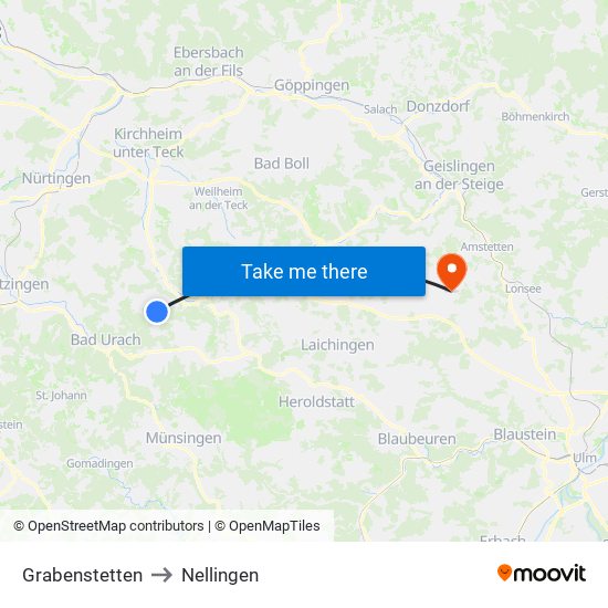Grabenstetten to Nellingen map
