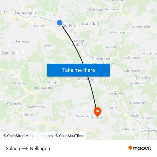 Salach to Nellingen map