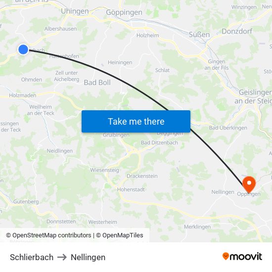 Schlierbach to Nellingen map