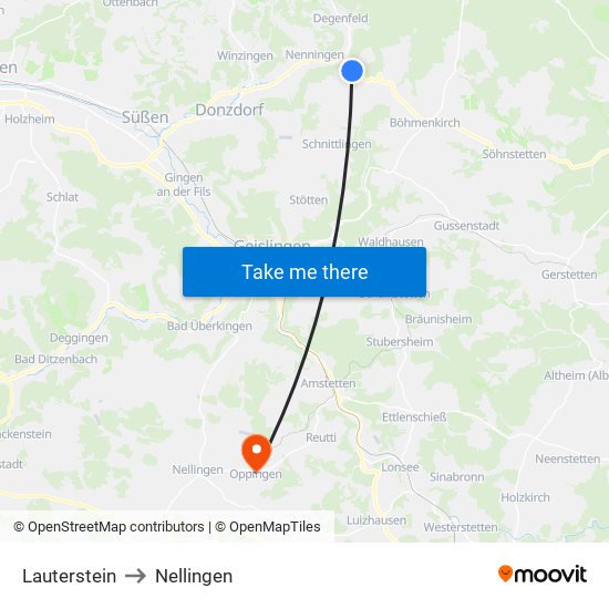 Lauterstein to Nellingen map