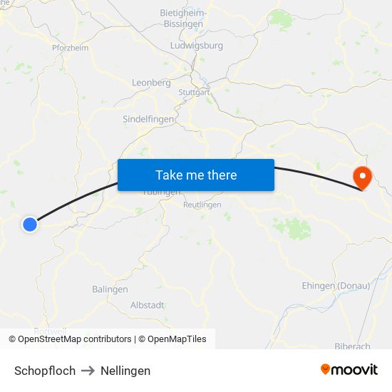 Schopfloch to Nellingen map