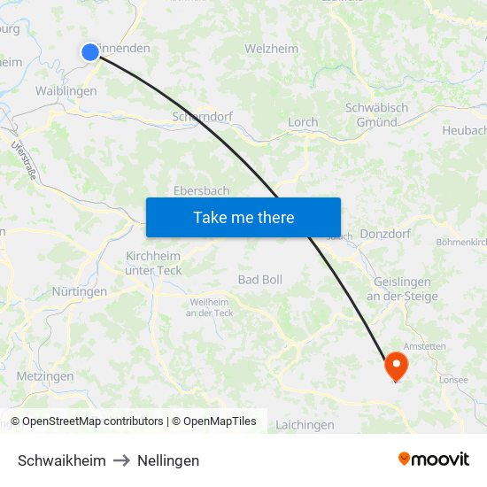 Schwaikheim to Nellingen map