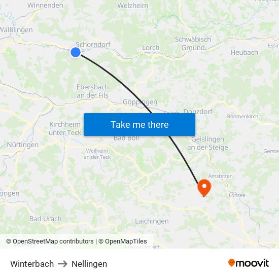 Winterbach to Nellingen map