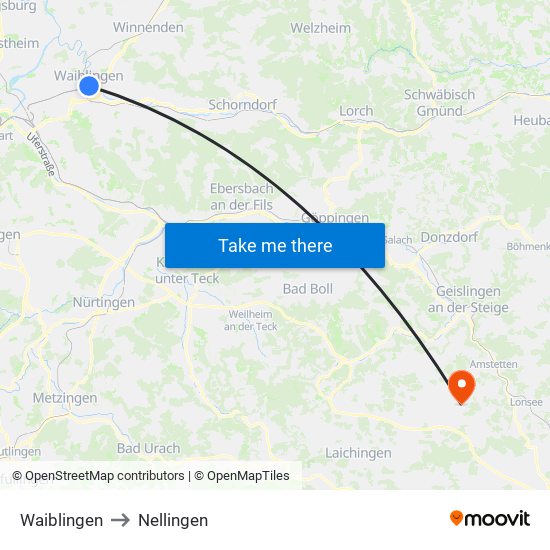 Waiblingen to Nellingen map