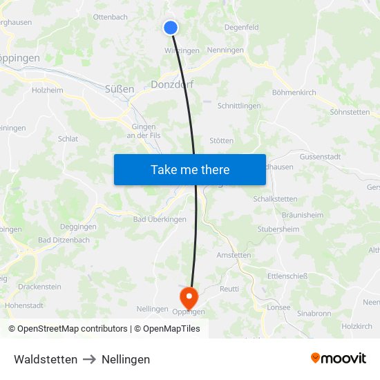 Waldstetten to Nellingen map