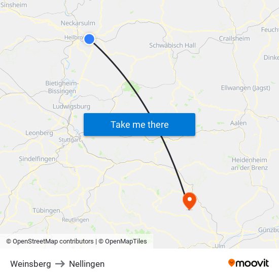 Weinsberg to Nellingen map