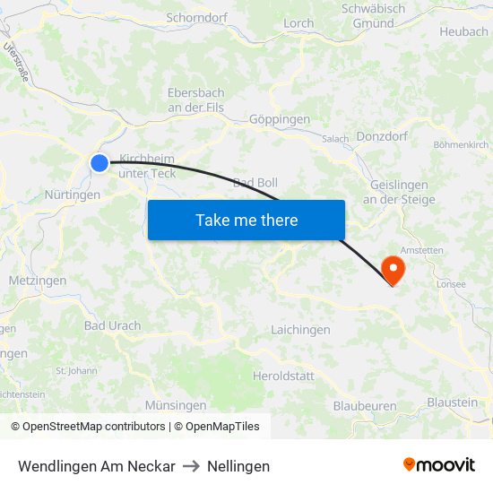 Wendlingen Am Neckar to Nellingen map