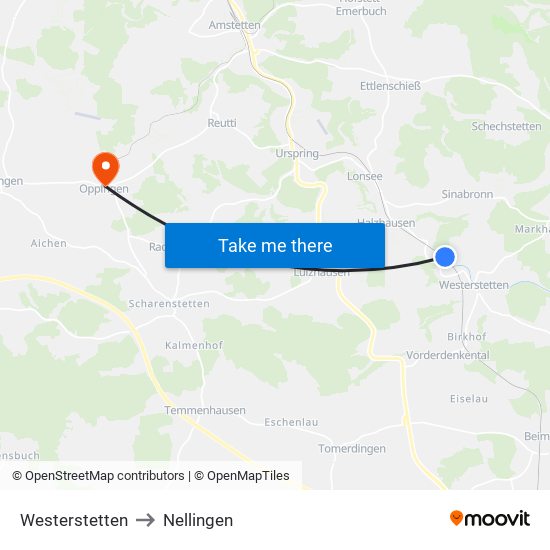 Westerstetten to Nellingen map