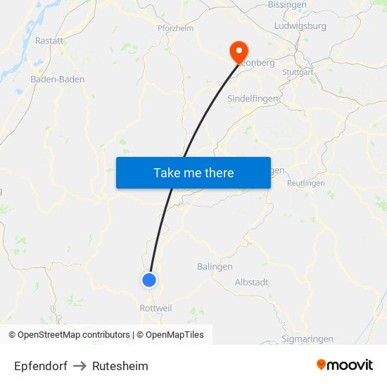 Epfendorf to Rutesheim map