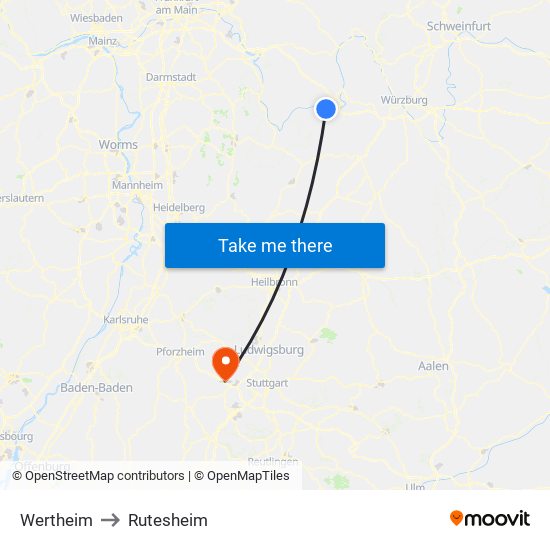 Wertheim to Rutesheim map