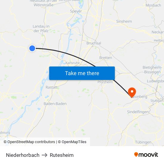 Niederhorbach to Rutesheim map