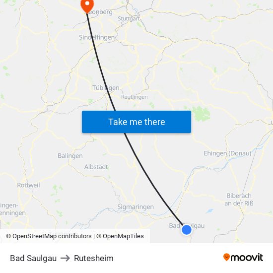 Bad Saulgau to Rutesheim map