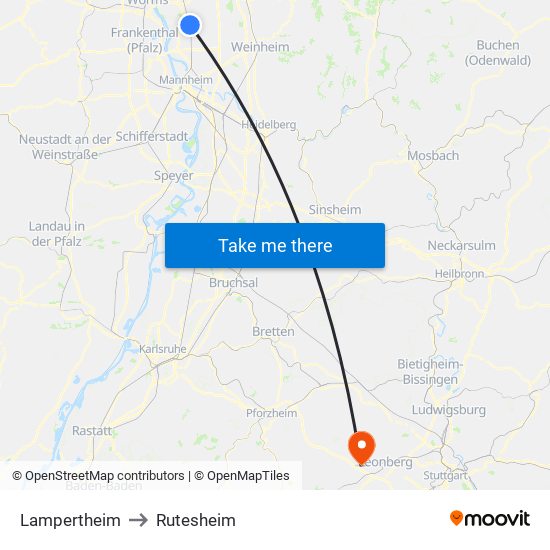 Lampertheim to Rutesheim map