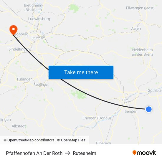 Pfaffenhofen An Der Roth to Rutesheim map