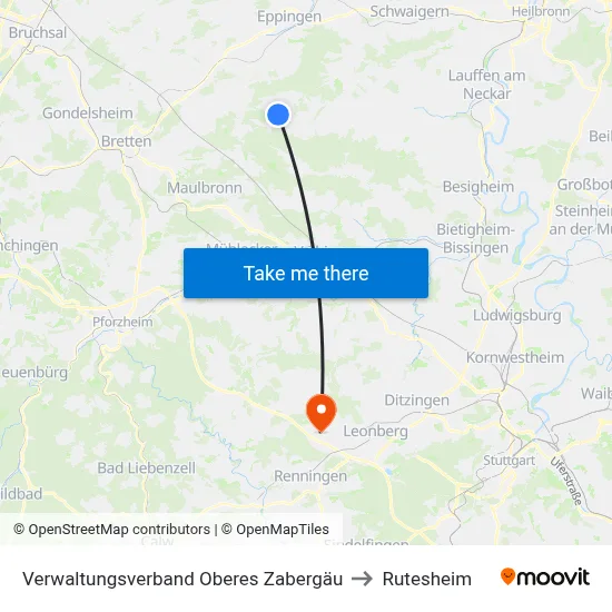 Verwaltungsverband Oberes Zabergäu to Rutesheim map