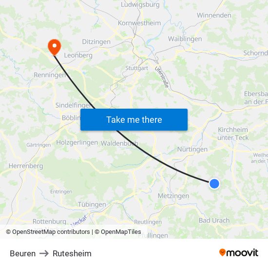 Beuren to Rutesheim map