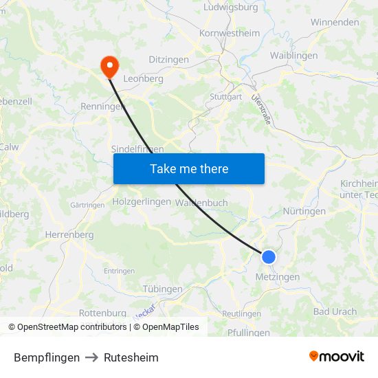 Bempflingen to Rutesheim map