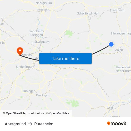 Abtsgmünd to Rutesheim map