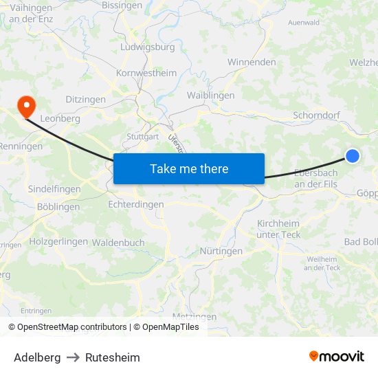 Adelberg to Rutesheim map