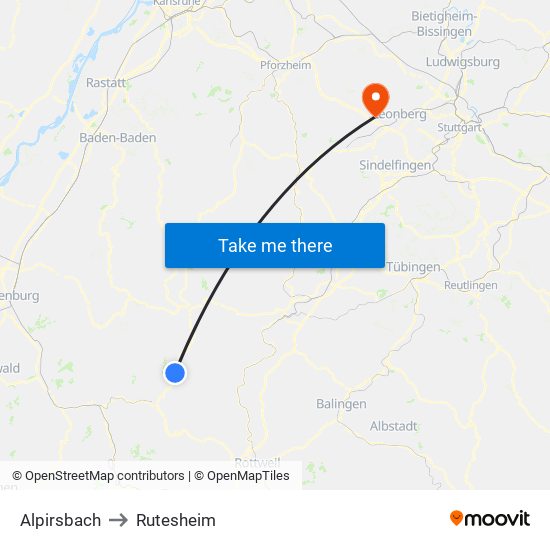 Alpirsbach to Rutesheim map