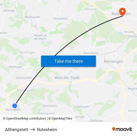 Althengstett to Rutesheim map