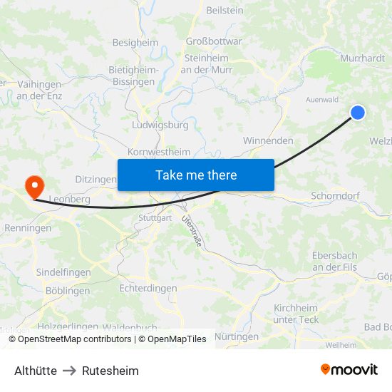 Althütte to Rutesheim map