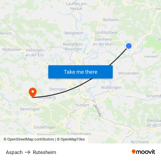Aspach to Rutesheim map