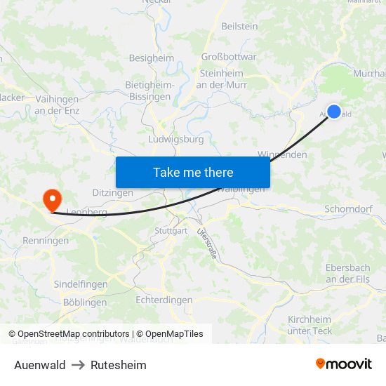 Auenwald to Rutesheim map