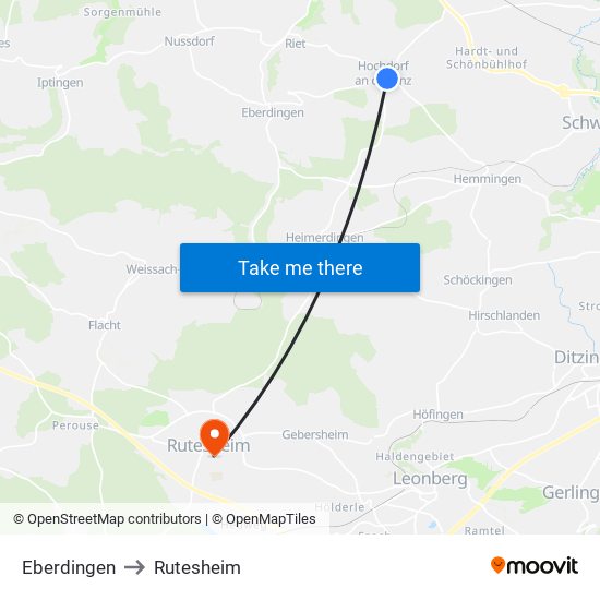 Eberdingen to Rutesheim map