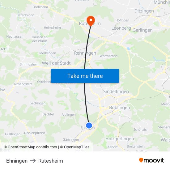 Ehningen to Rutesheim map