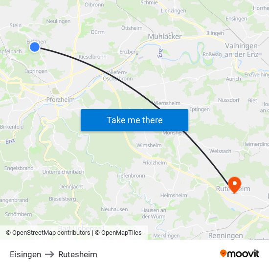 Eisingen to Rutesheim map