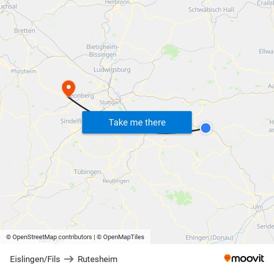 Eislingen/Fils to Rutesheim map