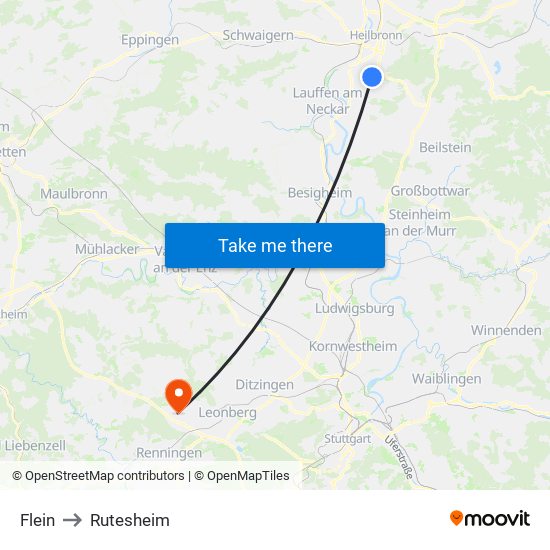 Flein to Rutesheim map
