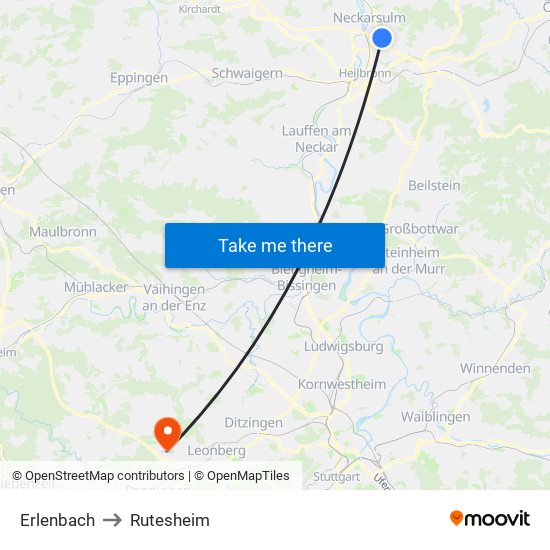 Erlenbach to Rutesheim map