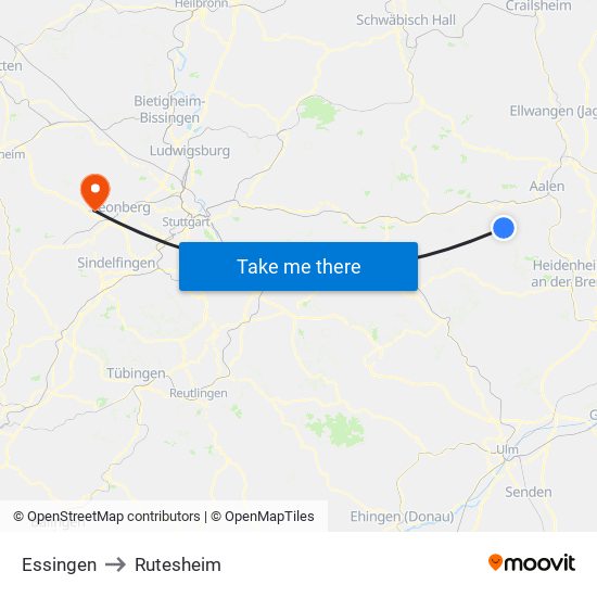 Essingen to Rutesheim map