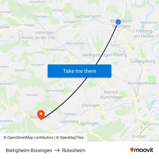 Bietigheim-Bissingen to Rutesheim map
