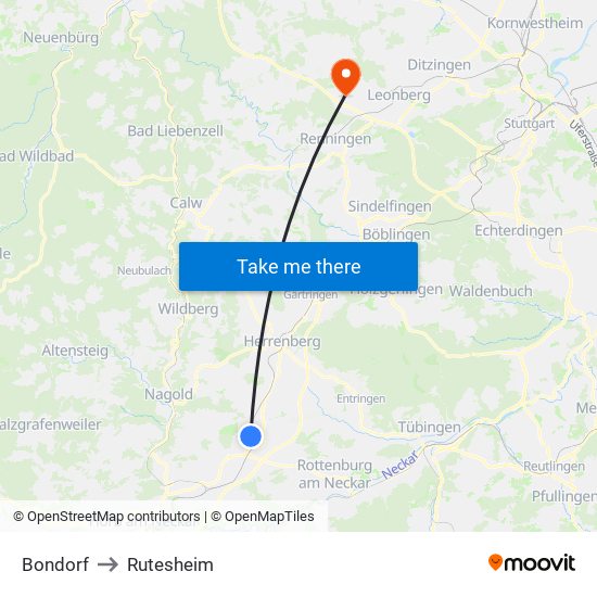 Bondorf to Rutesheim map