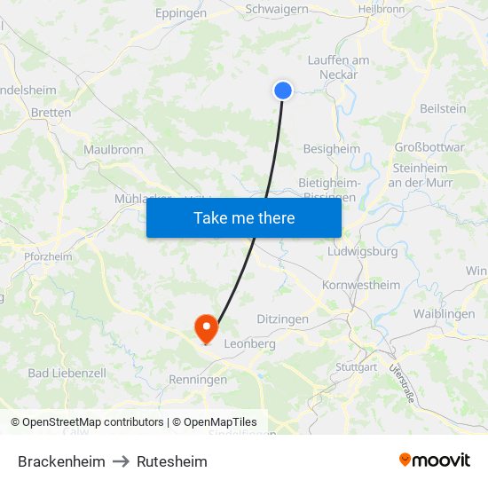 Brackenheim to Rutesheim map