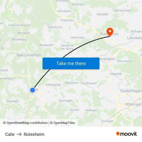 Calw to Rutesheim map