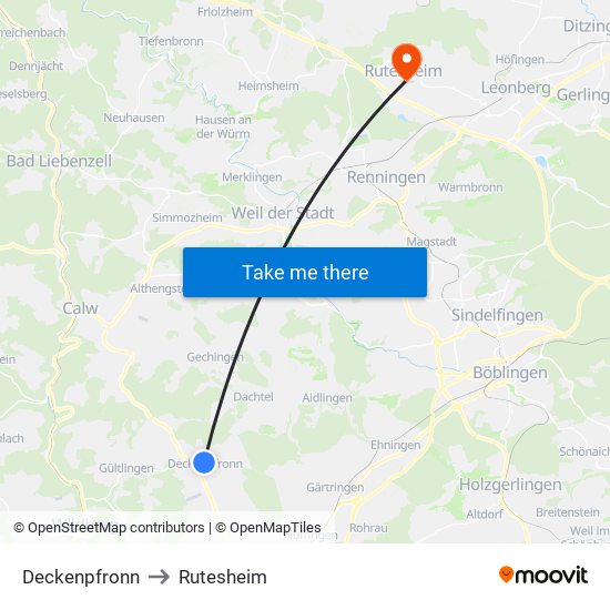 Deckenpfronn to Rutesheim map