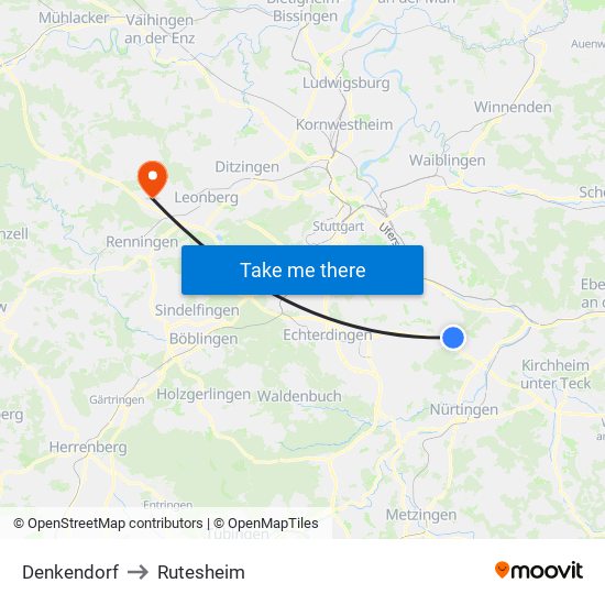 Denkendorf to Rutesheim map